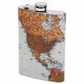 8 Oz. Stainless Steel Flask w/Antique World Map